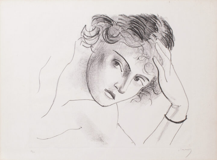André Derain Visage de femme appuyée sur sa main lithographie