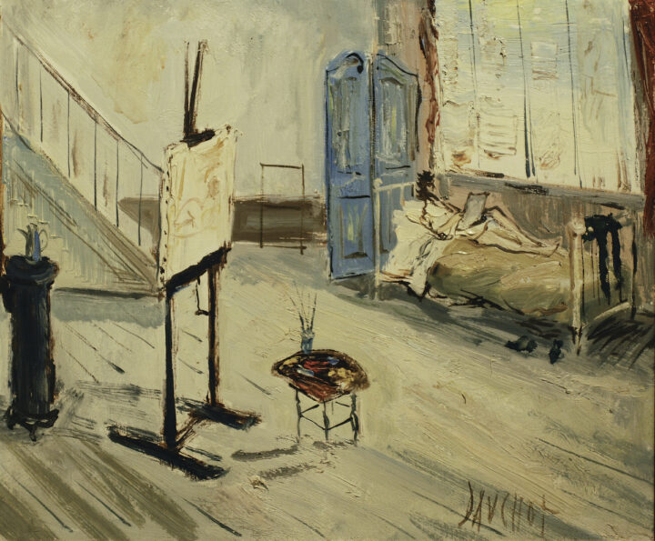 Gabriel DAUCHOT, Peintre au lit, huile sur toile Centre Cristel Éditeur d'Art Saint-Malo