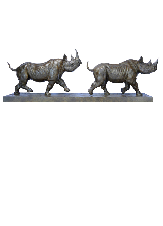 Damien Colcombet-Two Trotting Black Rhinoceroses