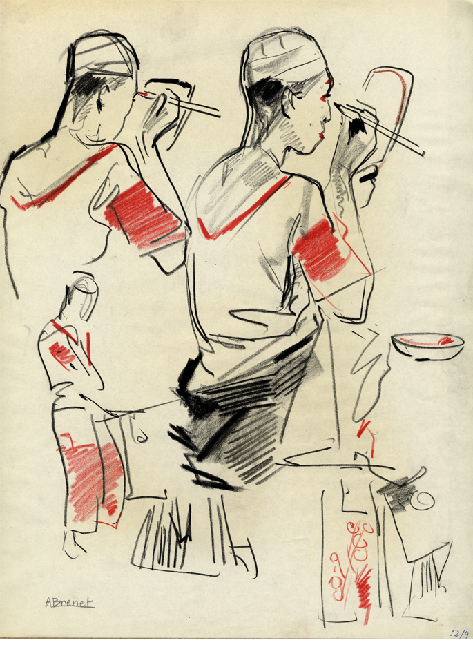 Albert Brenet drawing Japan. Theater Figures 3