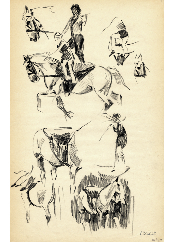 Albert Brenet drawing The Horsewoman. Studies