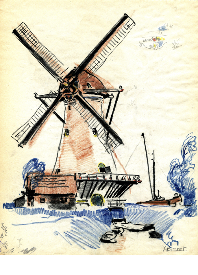 Albert Brenet drawing The Netherlands. The Mill