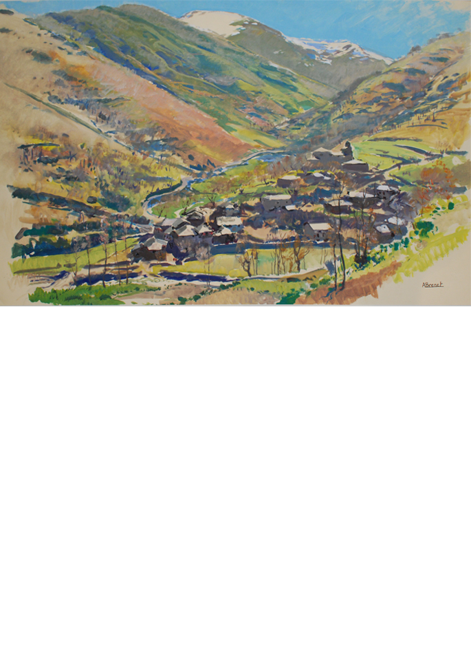 Albert Brenet gouache Les Pyrénées versant espagnol