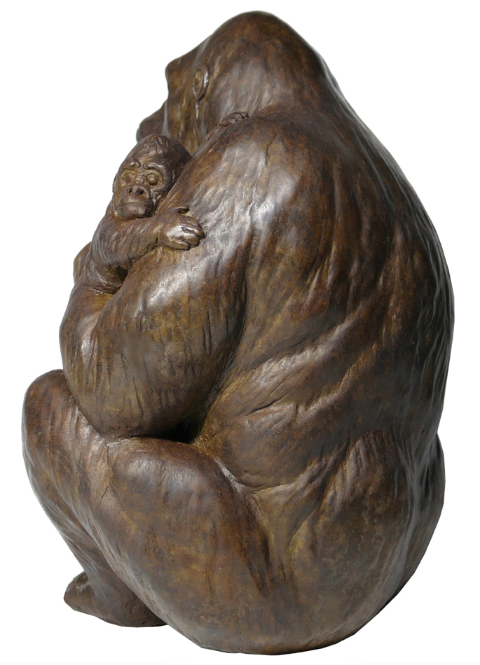 Damien Colcombet bronze Gorille femelle tenant son petit dans les bras