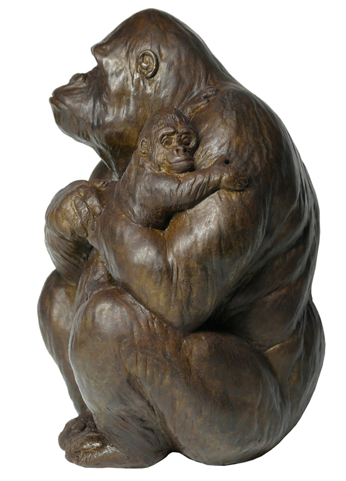 Damien Colcombet bronze Female Gorilla Holding Her Infant in Her Arms