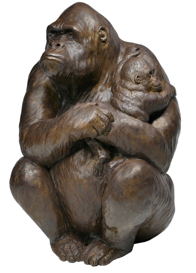 Damien Colcombet bronze Female Gorilla Holding Her Infant in Her Arms