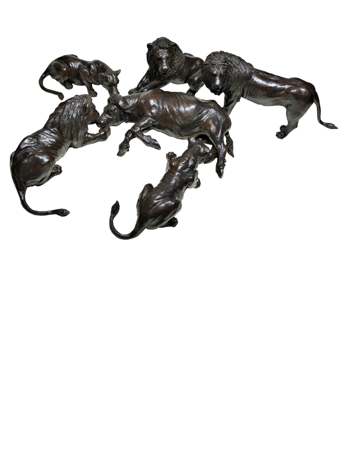Damien Colcombet bronze animalier Le festion des lions