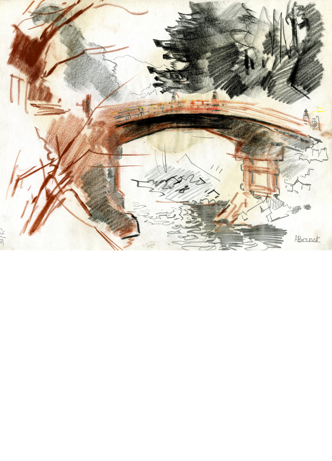 Albert Brenet dessin Japon pont