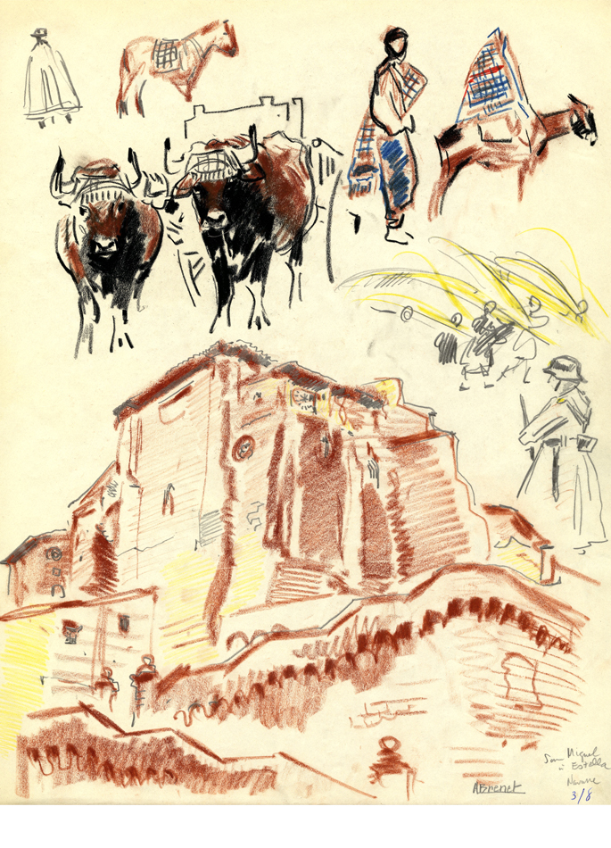 Albert Brenet drawing San Miguel in Estella of Navarre (Spain)