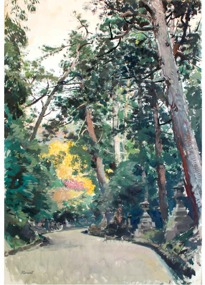 Albert Brenet gouache Lantern Path in Nara (Japan)