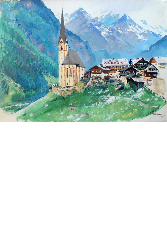 Albert Brenet gouache Le Tyrol Village d'Heiligenblut