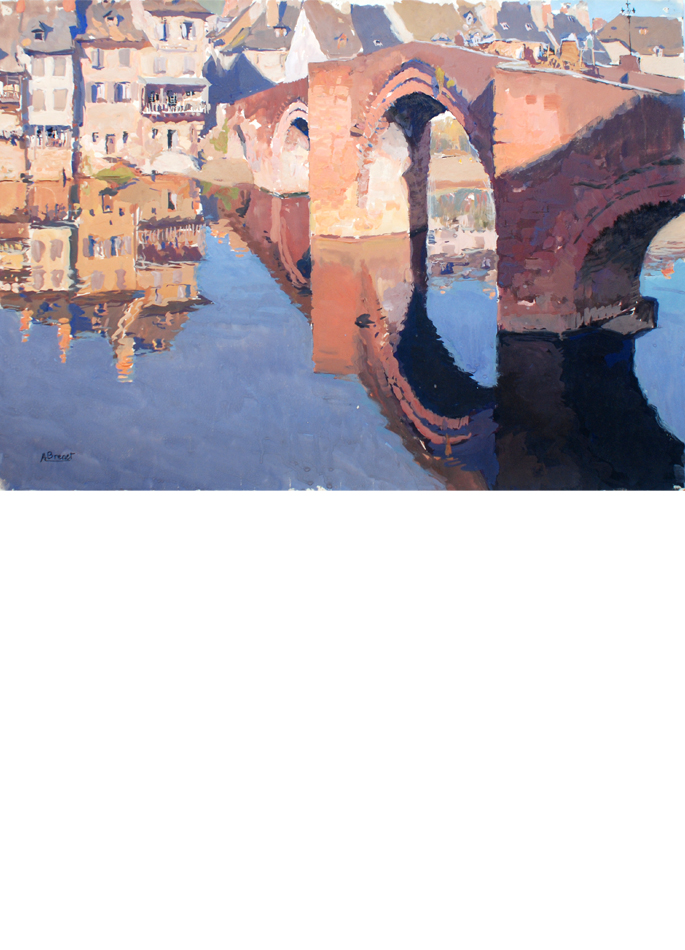 Albert Brenet gouache Le Pont-Vieux d'Espalion sur les chemins de Compostelle