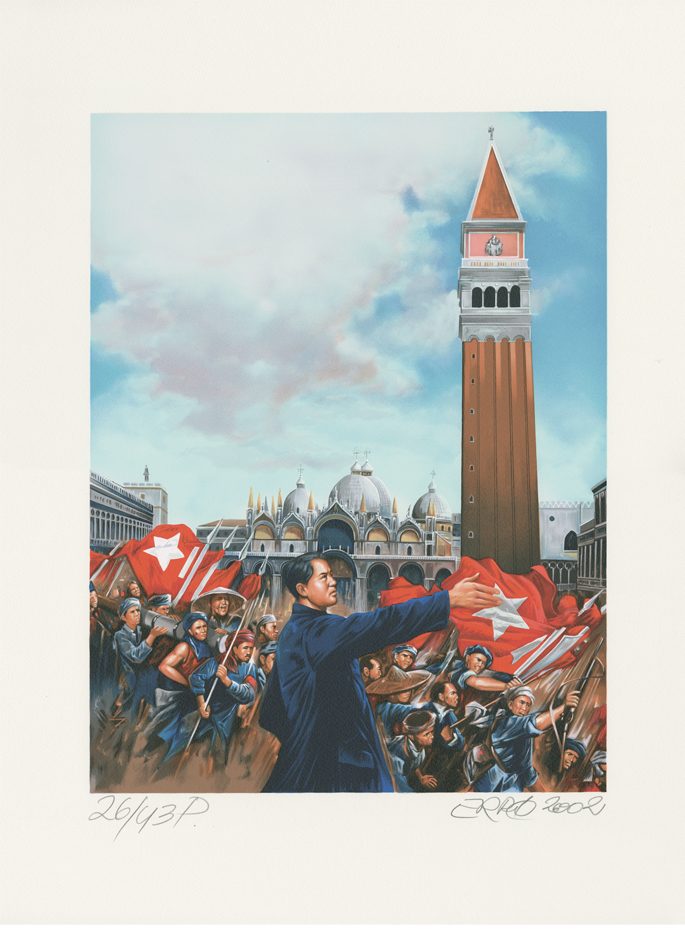 Erro lithographie L'Ultima Visita di Mao a Venezia The Bell Tower