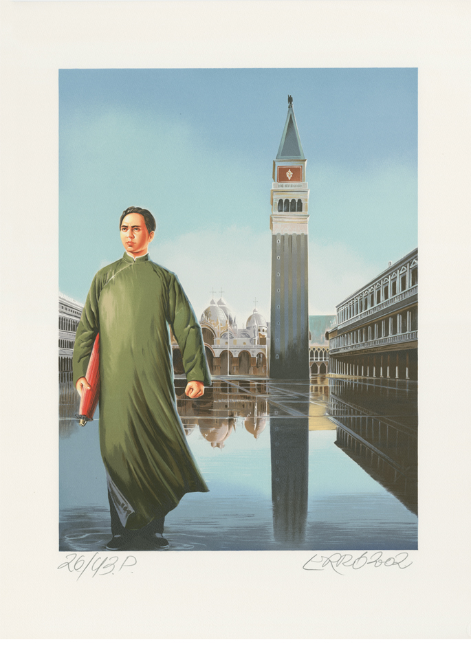 Erro lithography L'Ultima Visita di Mao a Venezia Mao at San Marco
