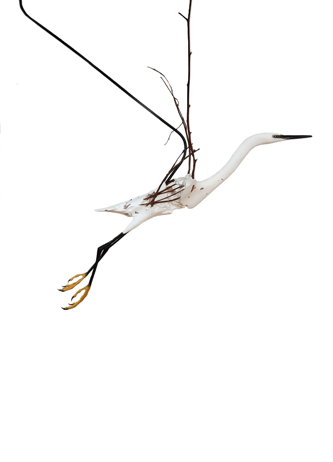 Hervé Bédouin sculpture platre bois Aigrette garzette en vol 41