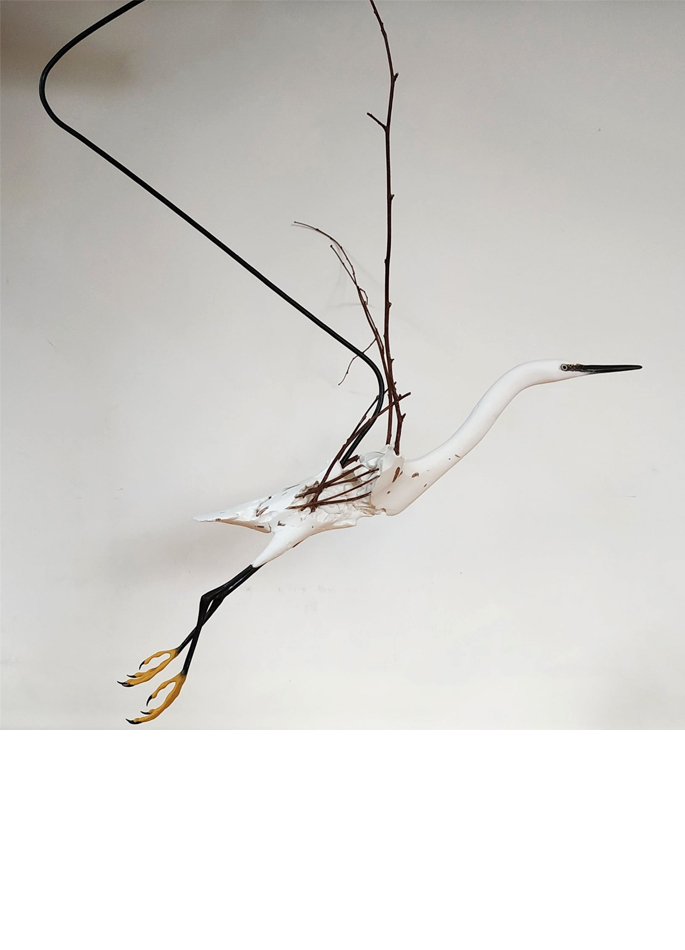 Hervé Bédouin sculpture paster wood Little Egret 41