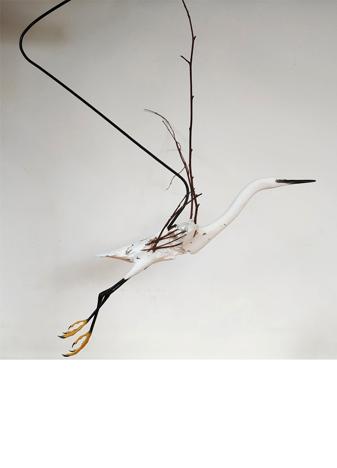 Hervé Bédouin sculpture platre bois Aigrette garzette 41