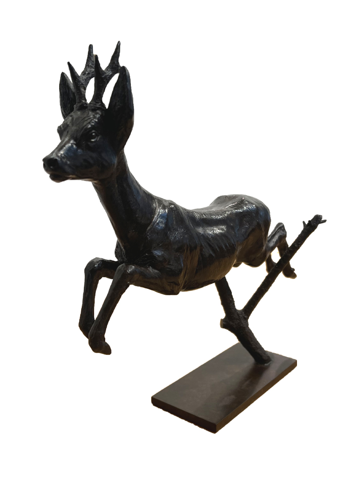 Damien Colcombet animal bronze Jumping Roe Deer (in flight)