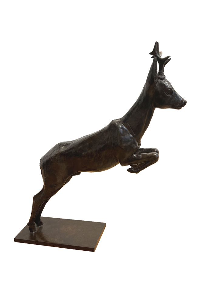 Damien Colcombet bronze animalier Chevreuil sautant postérieurs au sol
