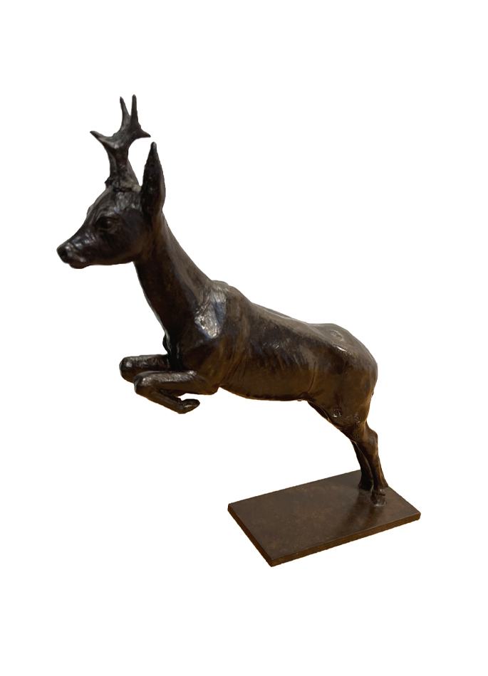 Damien Colcombet bronze animalier Chevreuil sautant postérieurs au sol