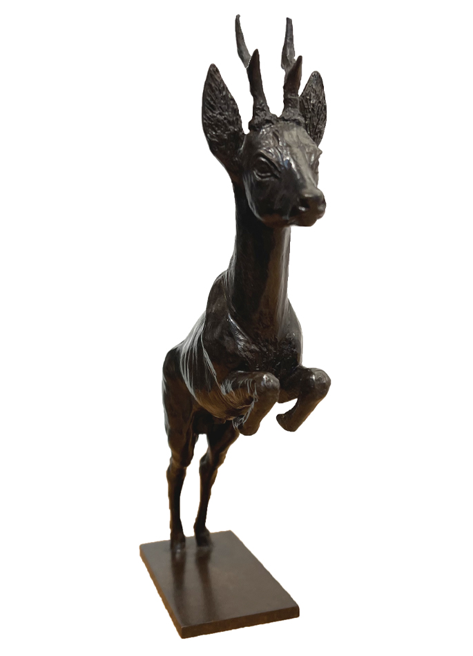 Damien Colcombet bronze animalier Chevreuil sautant postérieurs au sol