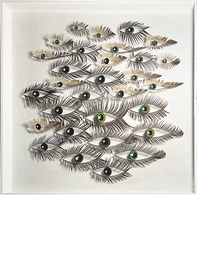 Anne Limbour Écarquillements nuancés œuvre plastique plumes