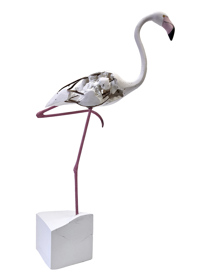 Hervé Bédouin Flamant rose 60 sculpture bois plâtre et métal