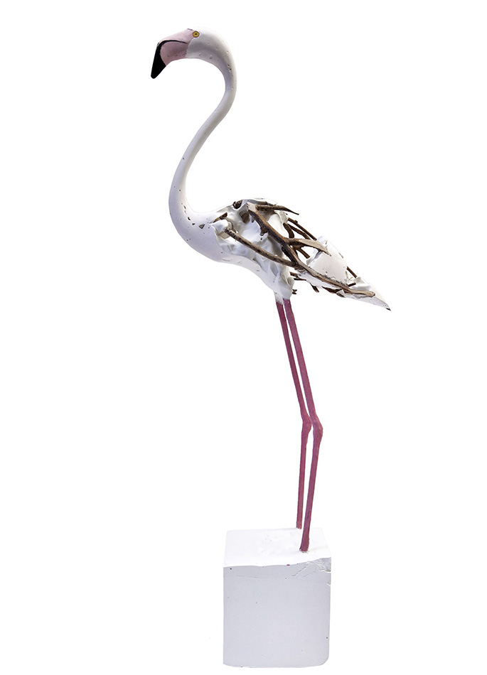 Hervé Bédouin Flamant rose 61 sculpture bois plâtre et métal