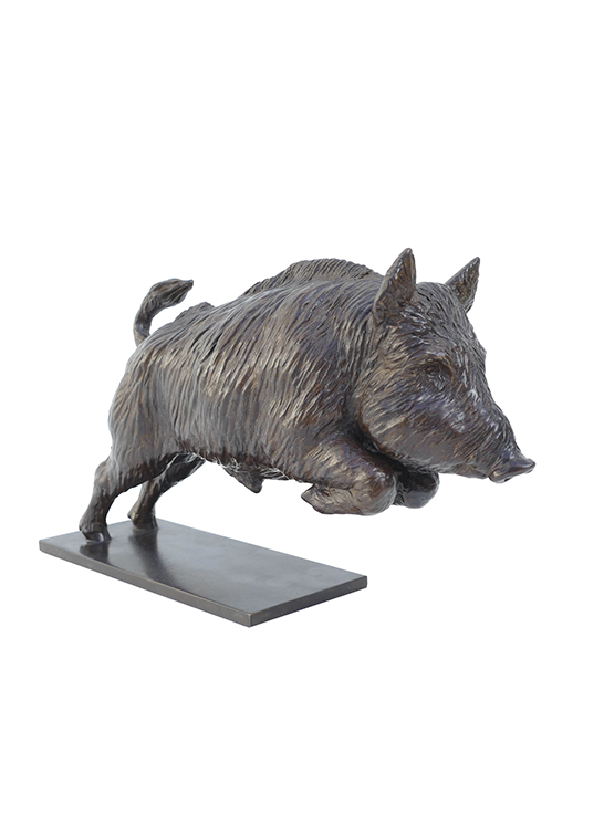 Damien Colcombet Sanglier sautant n°5 (postérieurs au sol) sculpture animalière bronze
