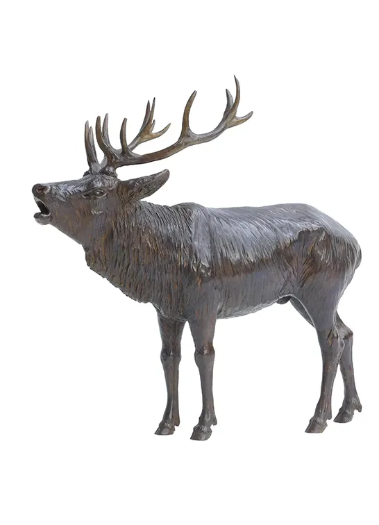 Grand cerf bramant, sculpture en bronze par Damien Colcombet