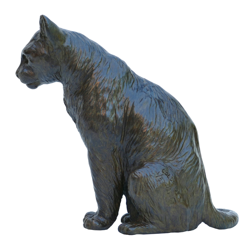 Damien Colcombet Chat Assis sculpture bronze