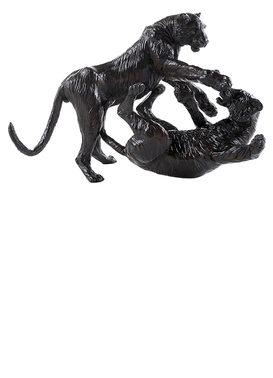 Damien Colcombet bronze animalier sculpture deux tigres jouant
