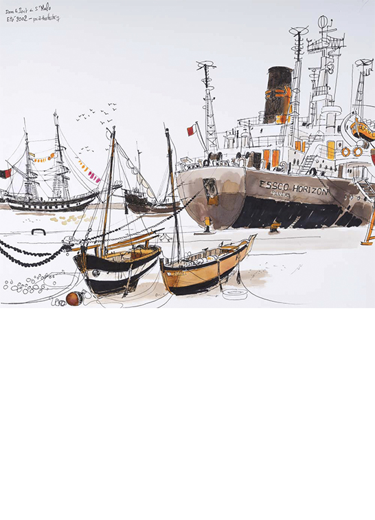 Exposition Alain Bailhache Dans le port de Saint-Malo couleurs Centre Cristel Éditeur d'Art Saint-Malo
