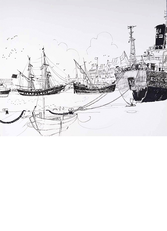 Exposition Alain Bailhache Dans le port de Saint-Malo noir et blanc Centre Cristel Éditeur d'Art Saint-Malo