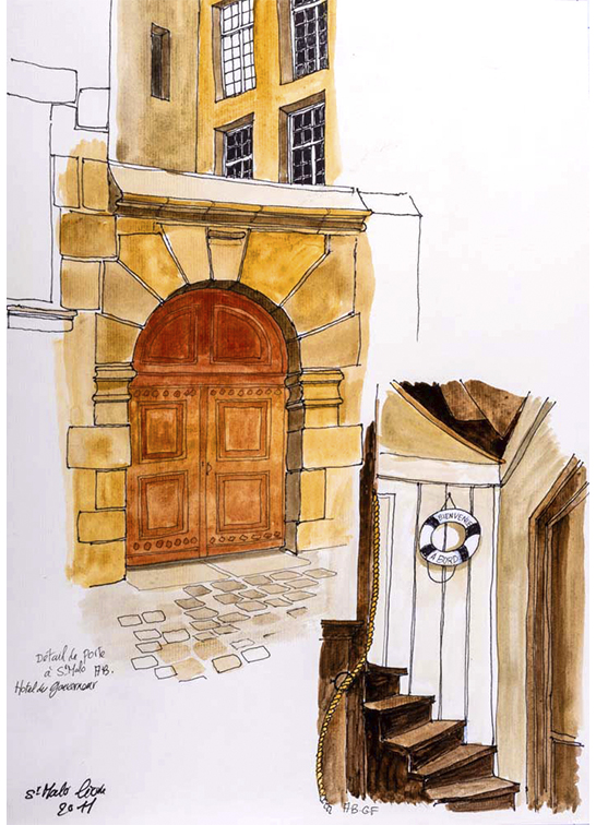 Exposition Alain Bailhache Détail de porte hôtel du Gouverneur Saint-Malo Bretagne Centre Cristel Éditeur d'Art Saint-Malo