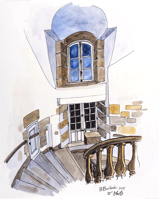 Exposition Alain Bailhache Détail escalier Saint-Malo Bretagne Centre Cristel Éditeur d'Art Saint-Malo