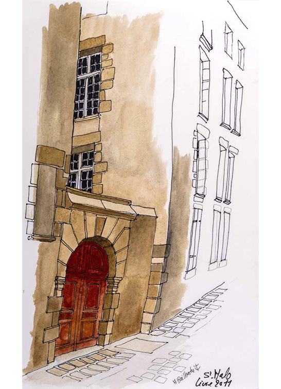 Exposition Alain Bailhache Détail porche Saint-Malo Bretagne Centre Cristel Éditeur d'Art Saint-Malo