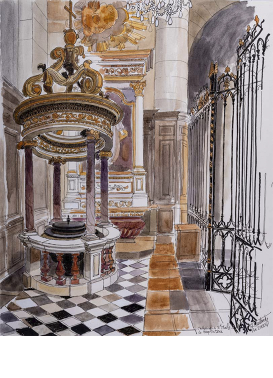 Alain Bailhache encre Cathédrale de Saint-Malo Centre Cristel Éditeur d'Art