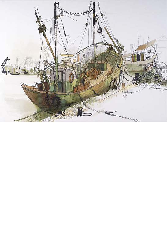 Exposition Alain Bailhache Le chalutier un mât de travers Centre Cristel Éditeur d'Art Saint-Malo