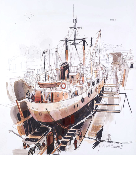 Exposition Alain Bailhache Navire en cale sèche Saint-Malo Centre Cristel Éditeur d'Art Saint-Malo