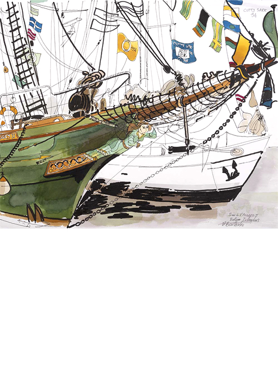 Exposition Alain Bailhache Proue de l'Asgard Cutty Sark 1994 à Saint-Malo Centre Cristel Éditeur d'Art Saint-Malo