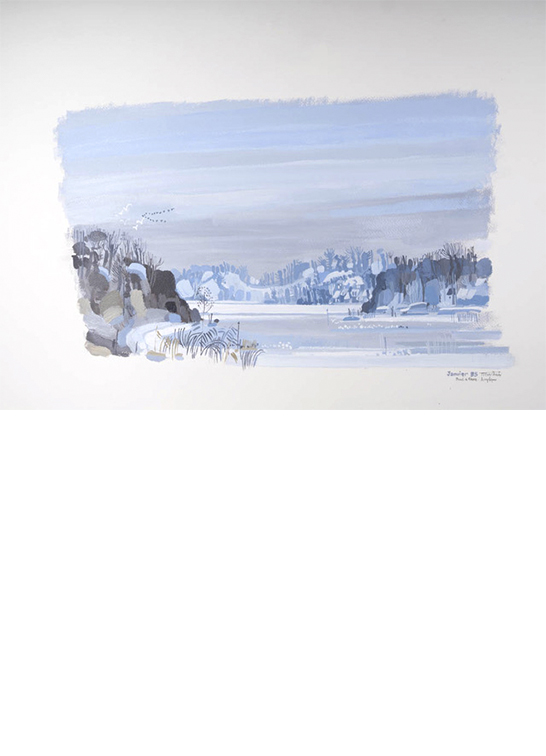 Alain Bailhache encre Bord de Rance janvier 1985 neige Saint-Malo Centre Cristel Éditeur d'Art