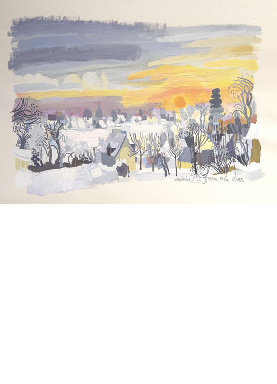 Alain Bailhache gouache Matin froid Bretagne 1985 neige Saint-Malo Centre Cristel Éditeur d'Art