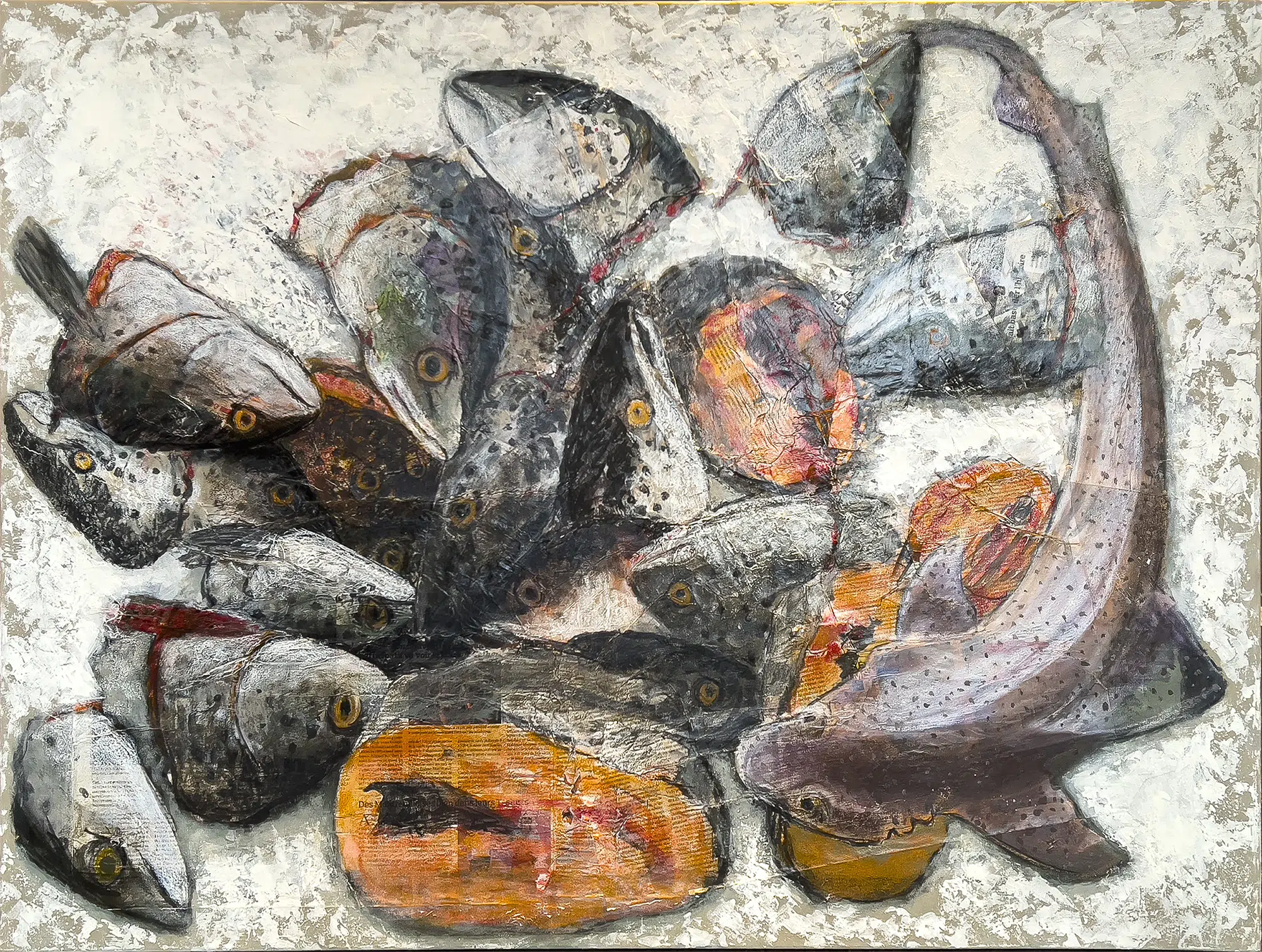 Frédéric Brandon œuvre acrylique et techniques mixtes sur carton 2008 Adieu poisson
