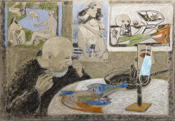 Frédéric Brandon Hommage à Picasso pastel sur carton 2021 Centre Cristel Éditeur d'Art Saint-Malo