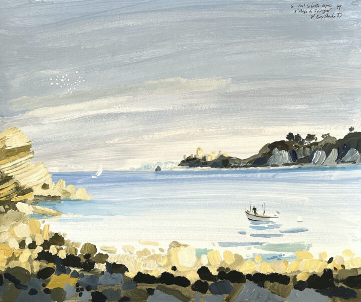 Alain Bailhache Le Fort La Latte depuis l'anse de Sévigné Saint-Malo gouache sur papier