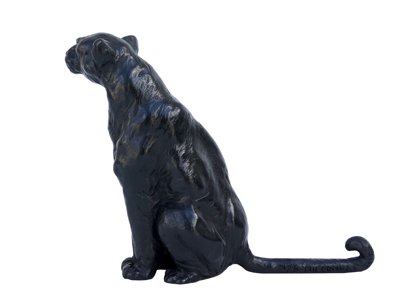 Damien Colcombet Panthère à l’affut assise bronze sculpture