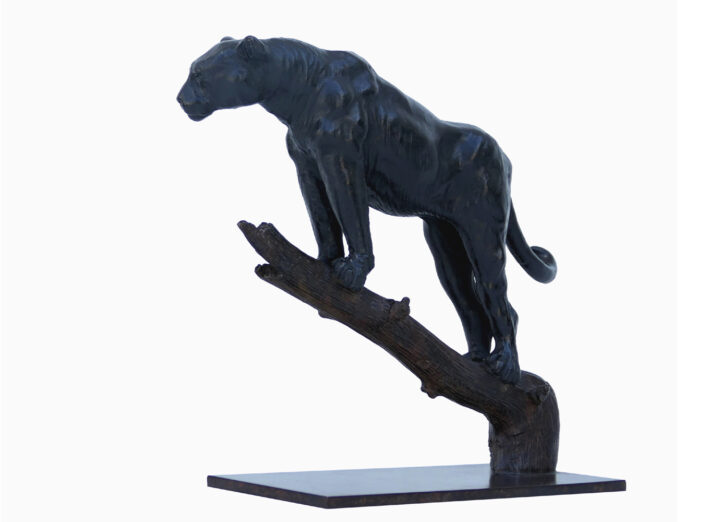 Damien Colcombet Panthère à l’affut sur une branche bronze sculpture