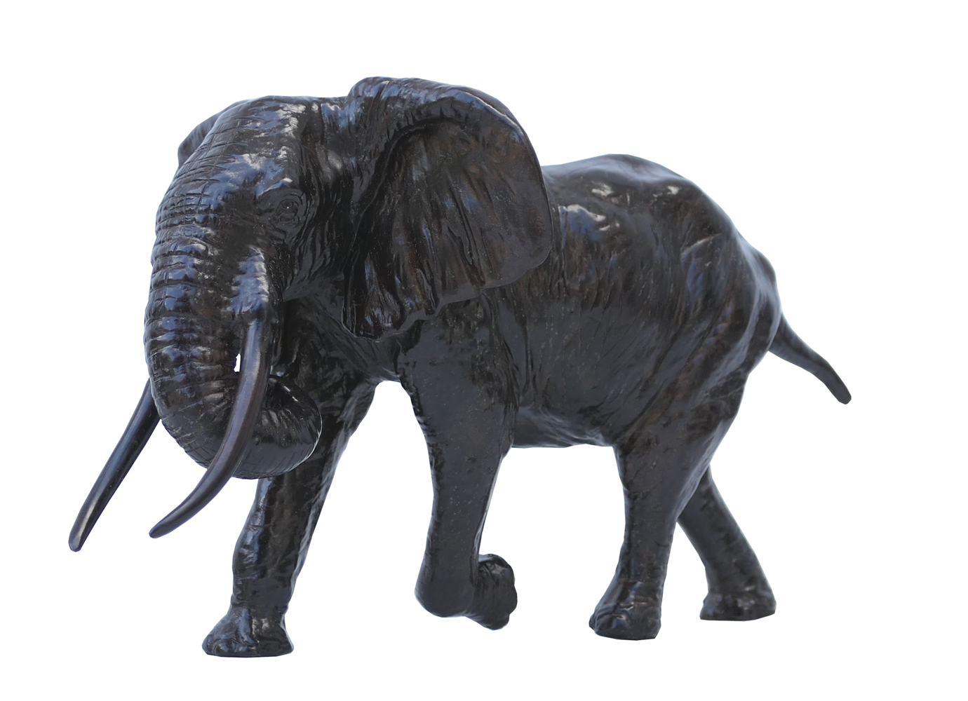 Damien Colcombet éléphant d'Afrique chargeant trompe enroulée réduction bronze sculpture