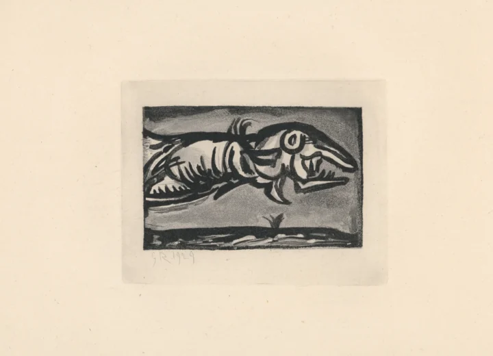 Exposition Georges Rouault Retour à Saint-Malo gravure Les Réincarnations du Père Ubu : Le Poisson volant Centre Cristel Éditeur d'Art